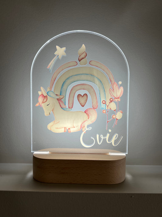 Personalised Arch Night Light - Printed Rainbow Unicorn