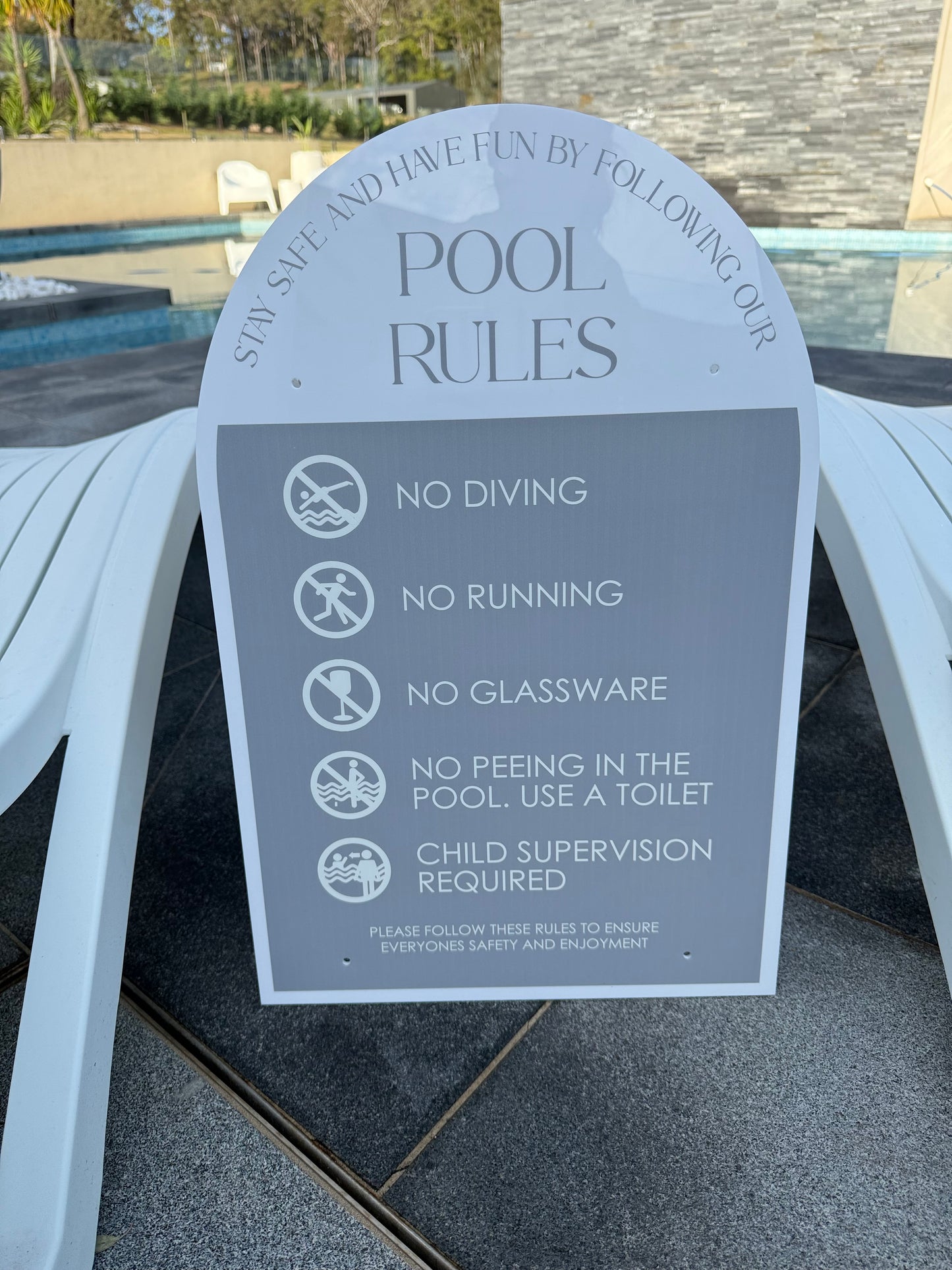 Double Sided Pool CPR Safety/Pool Rules Sign - Arch