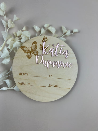 Birth Announcement Plaque - (Butterflies)