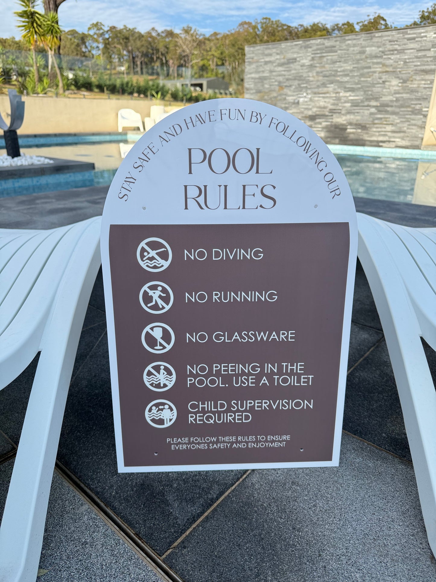 Double Sided Pool CPR Safety/Pool Rules Sign - Arch