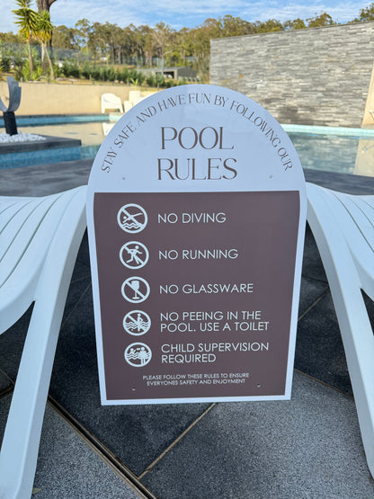 Double Sided Pool CPR Safety/Pool Rules Sign - Arch
