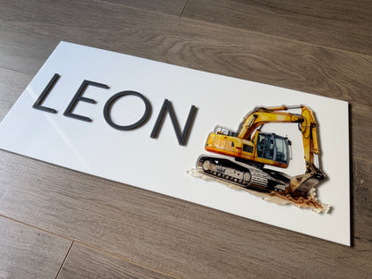 Construction Name Plaque with 3D Excavator