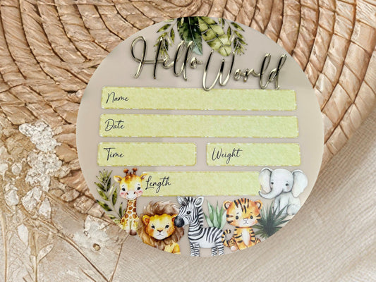 Birth Announcement Plaque (Safari Animals)