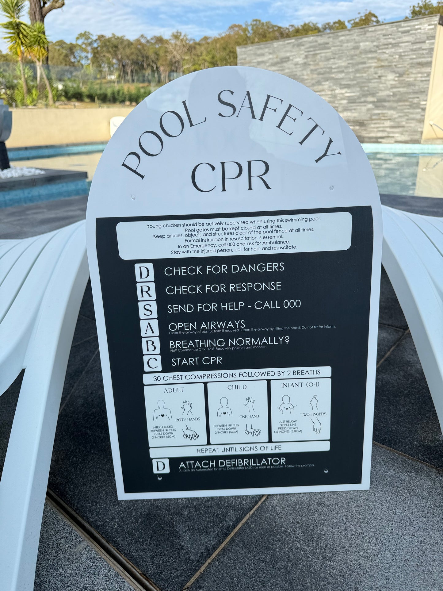 Double Sided Pool CPR Safety/Pool Rules Sign - Arch