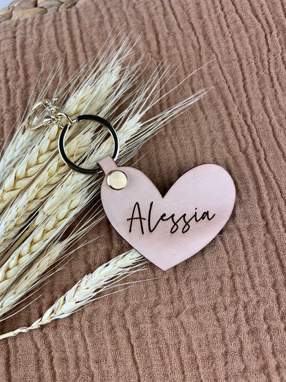 Personalised Leather Heart Keyring