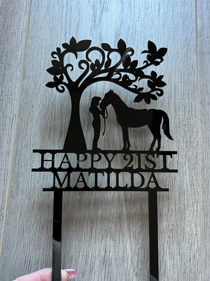 Cow Girl Horse Cake Topper Acrylic