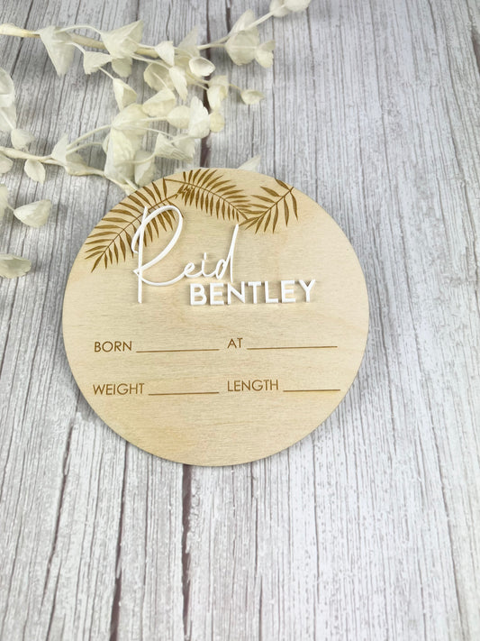 Birth Announcement Plaque - (Large Ferns)
