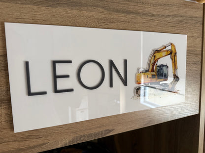 Construction Name Plaque with 3D Excavator