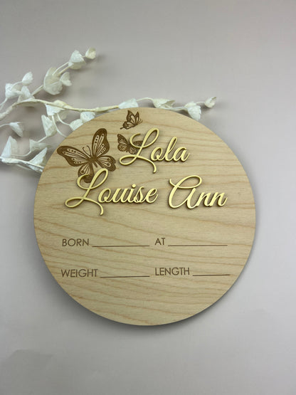 Birth Announcement Plaque - (Butterflies)