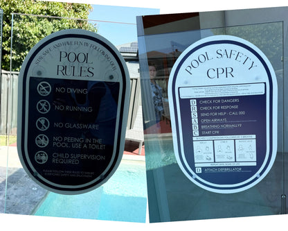 Double Sided Pool CPR Safety/Pool Rules Sign - Oval