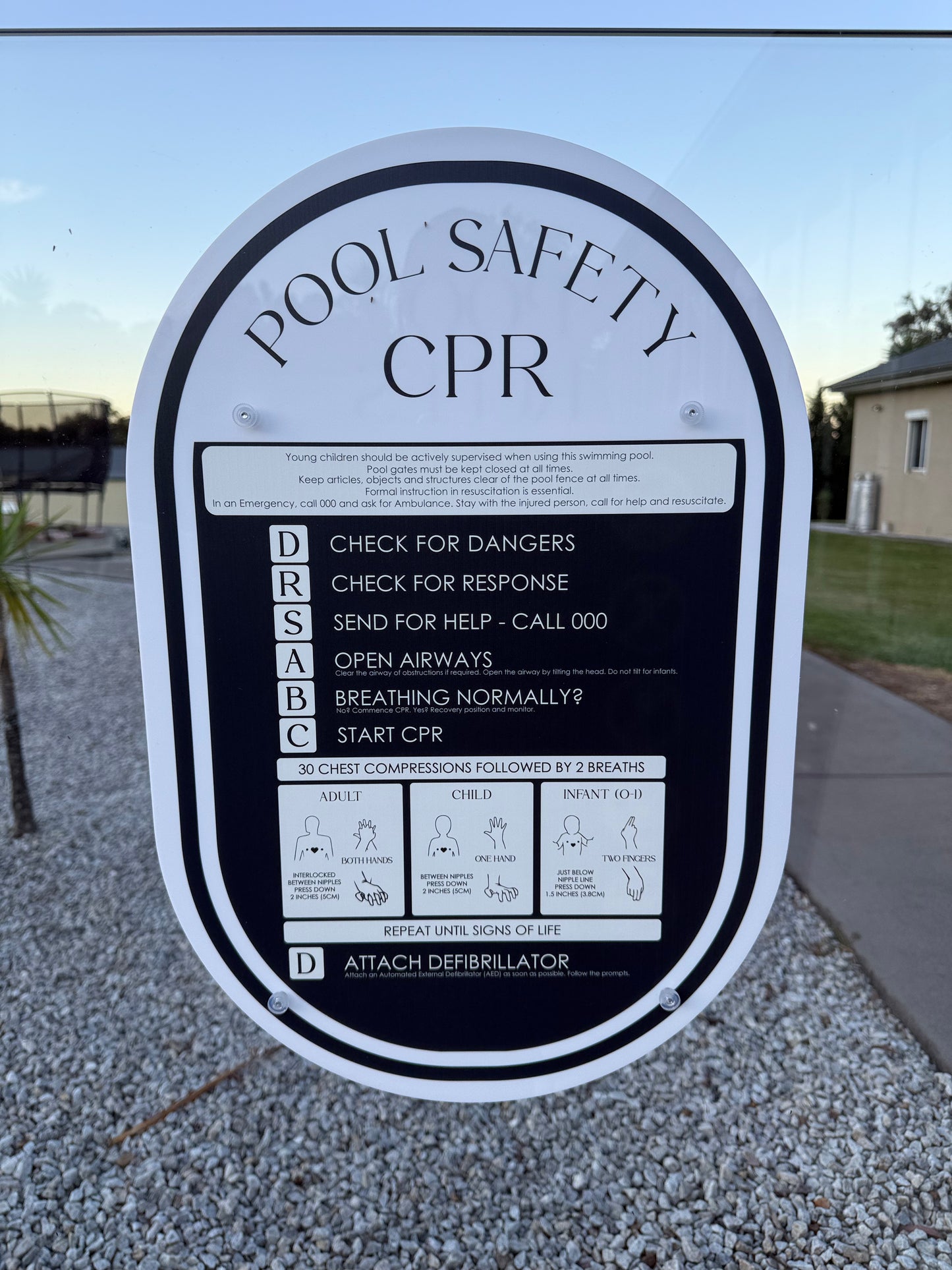 Double Sided Pool CPR Safety/Pool Rules Sign - Oval