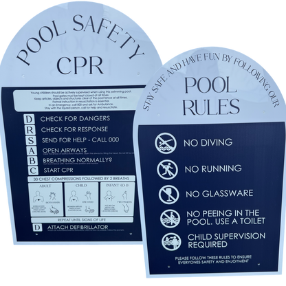 Double Sided Pool CPR Safety/Pool Rules Sign - Arch