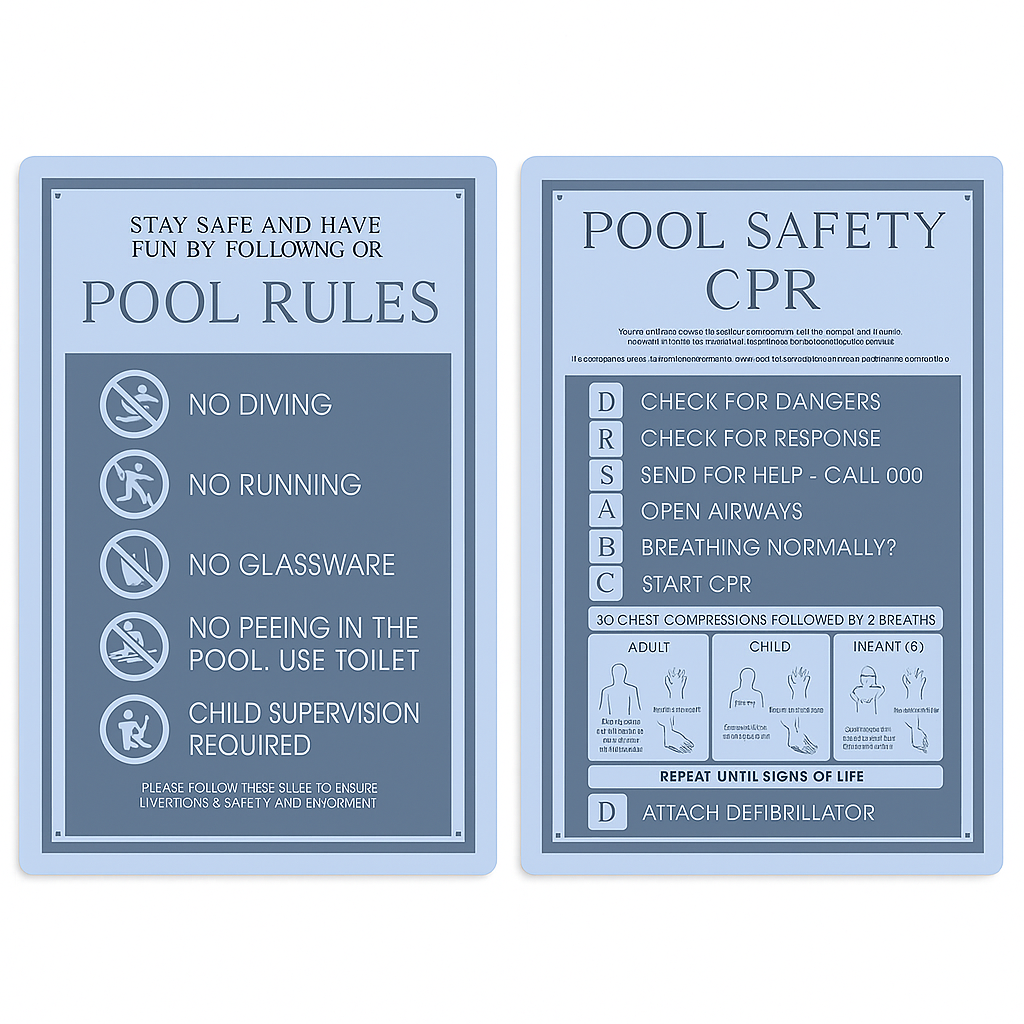 Double Sided Pool CPR Safety/Pool Rules Sign - Rectangle