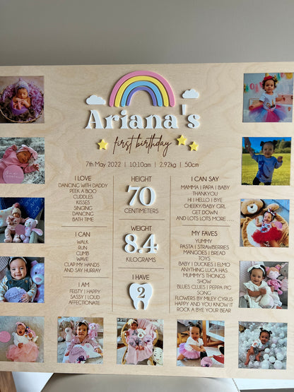 Square First Birthday Photo Board (Rainbow)