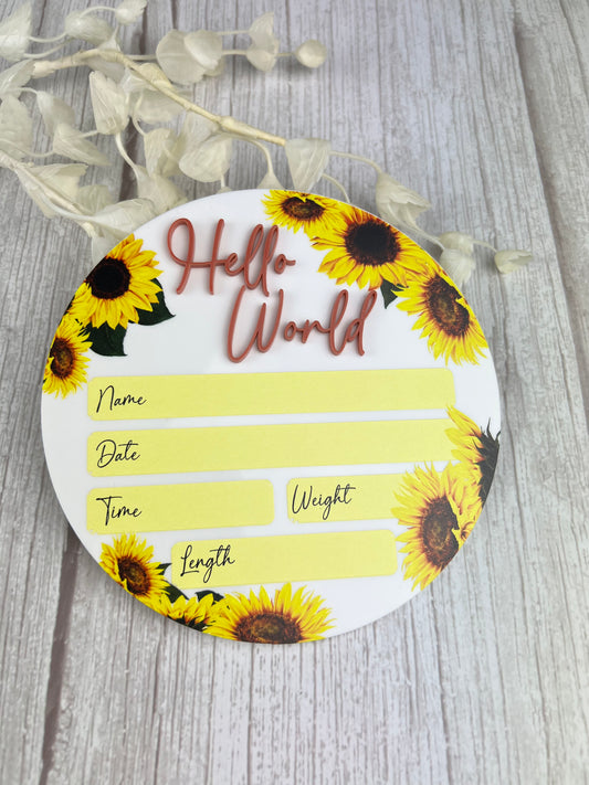 Birth Announcement Plaque (Sunflower)