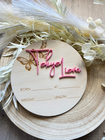 Birth Announcement Plaque - (Butterflies)