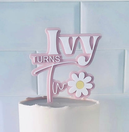 2 Layer 'Daisy Style 2’ Acrylic Cake Topper