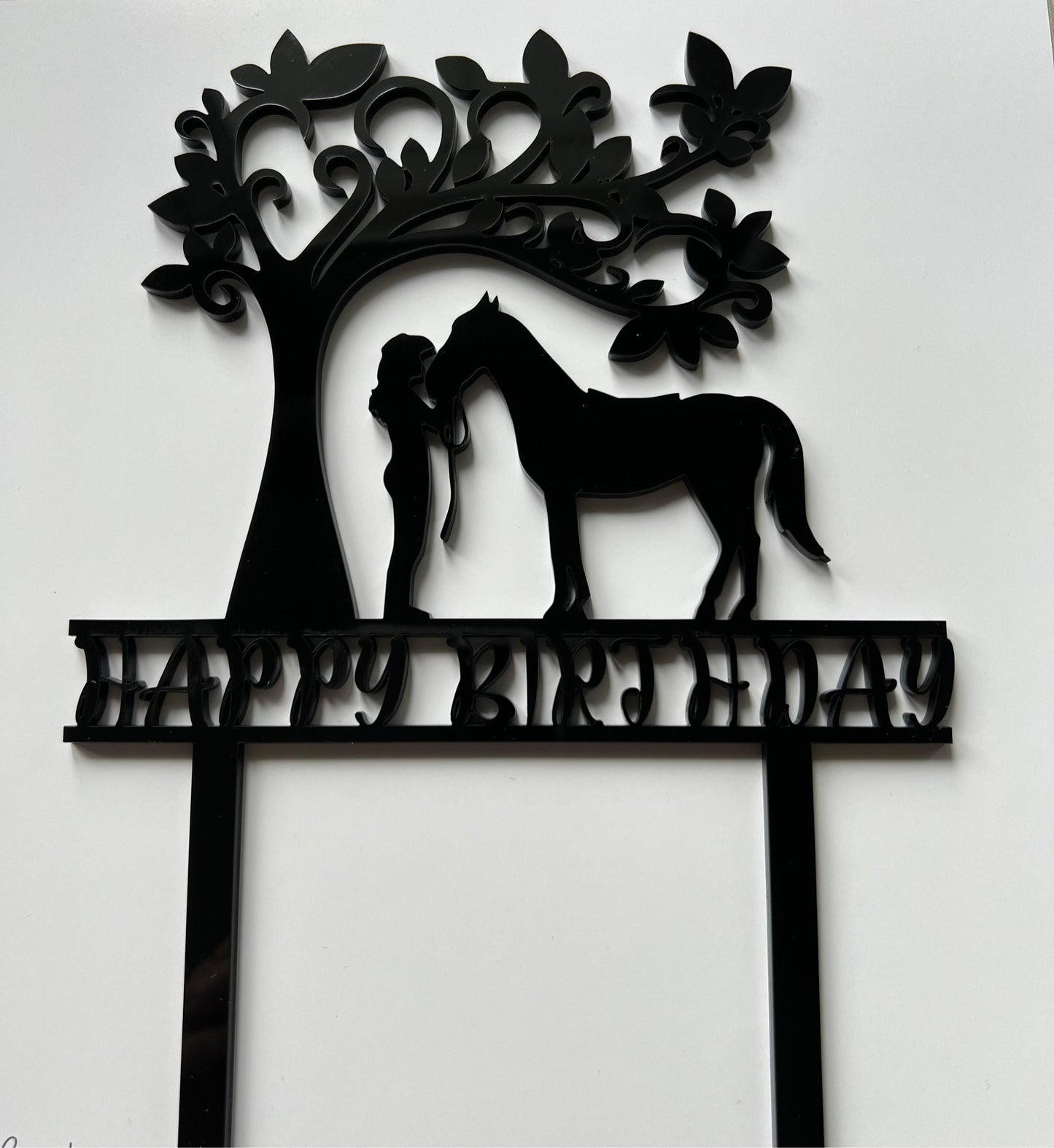 Cow Girl Horse Cake Topper Acrylic