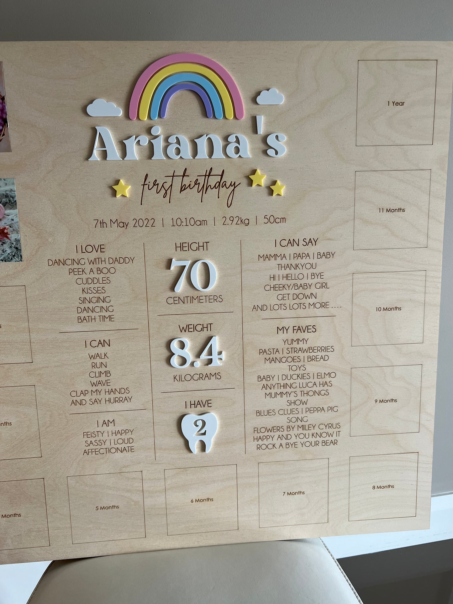 Square First Birthday Photo Board (Rainbow)