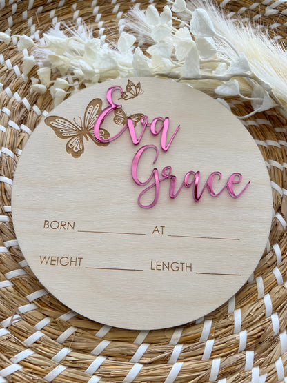 Birth Announcement Plaque - (Butterflies)