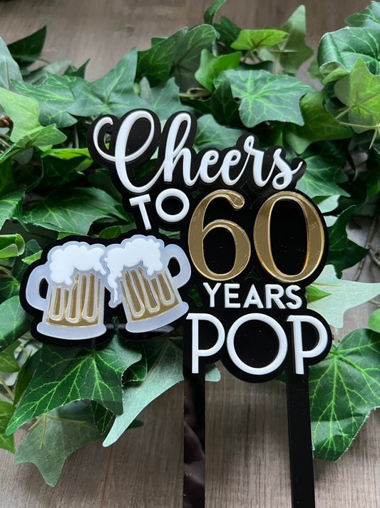 Cheers to 'X' Years 3D Acrylic Cake Topper