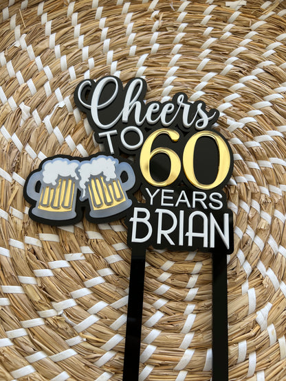 Cheers to 'X' Years 3D Acrylic Cake Topper