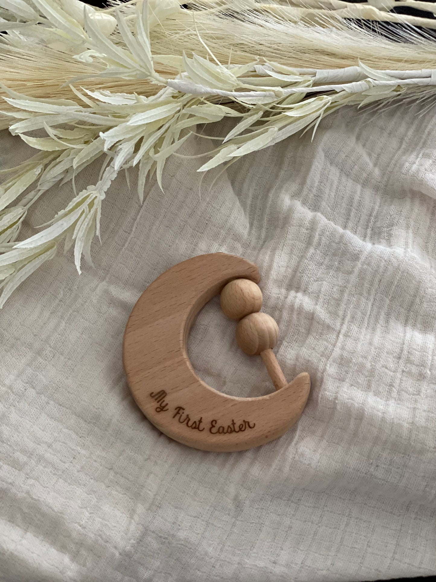 Moon Wooden Baby Rattle (Personalised)
