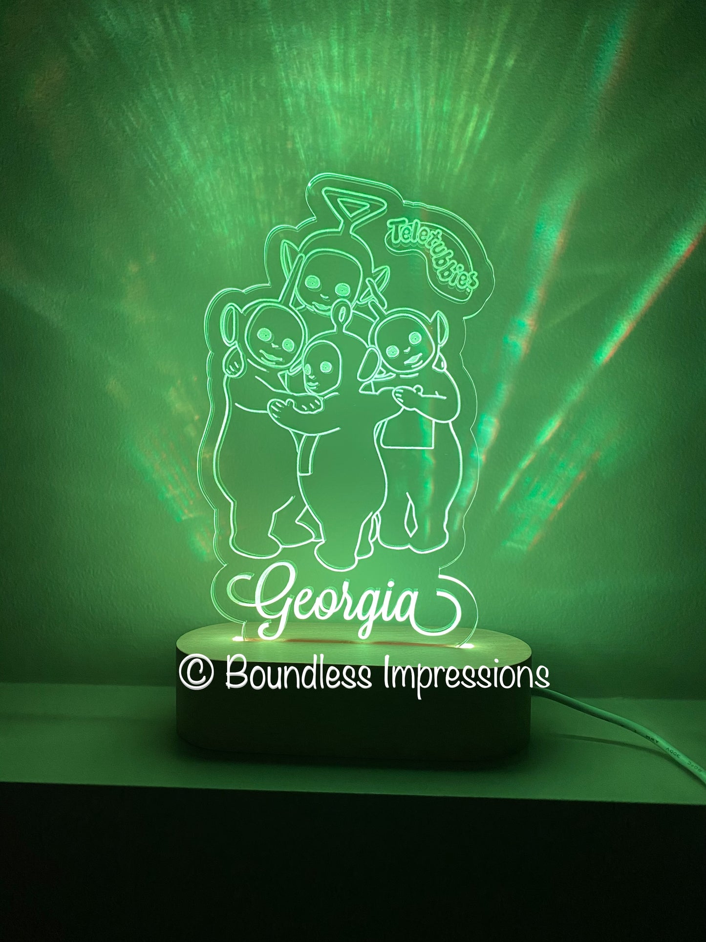 Personalised Engraved + Cutout Character Night Light - Beech (Multi Coloured Light)