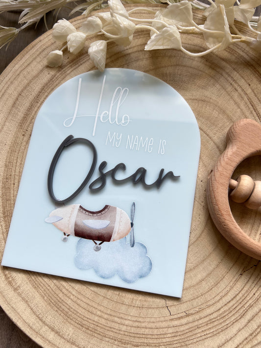 Acrylic Arch Birth Announcement Plaque (Airplane)