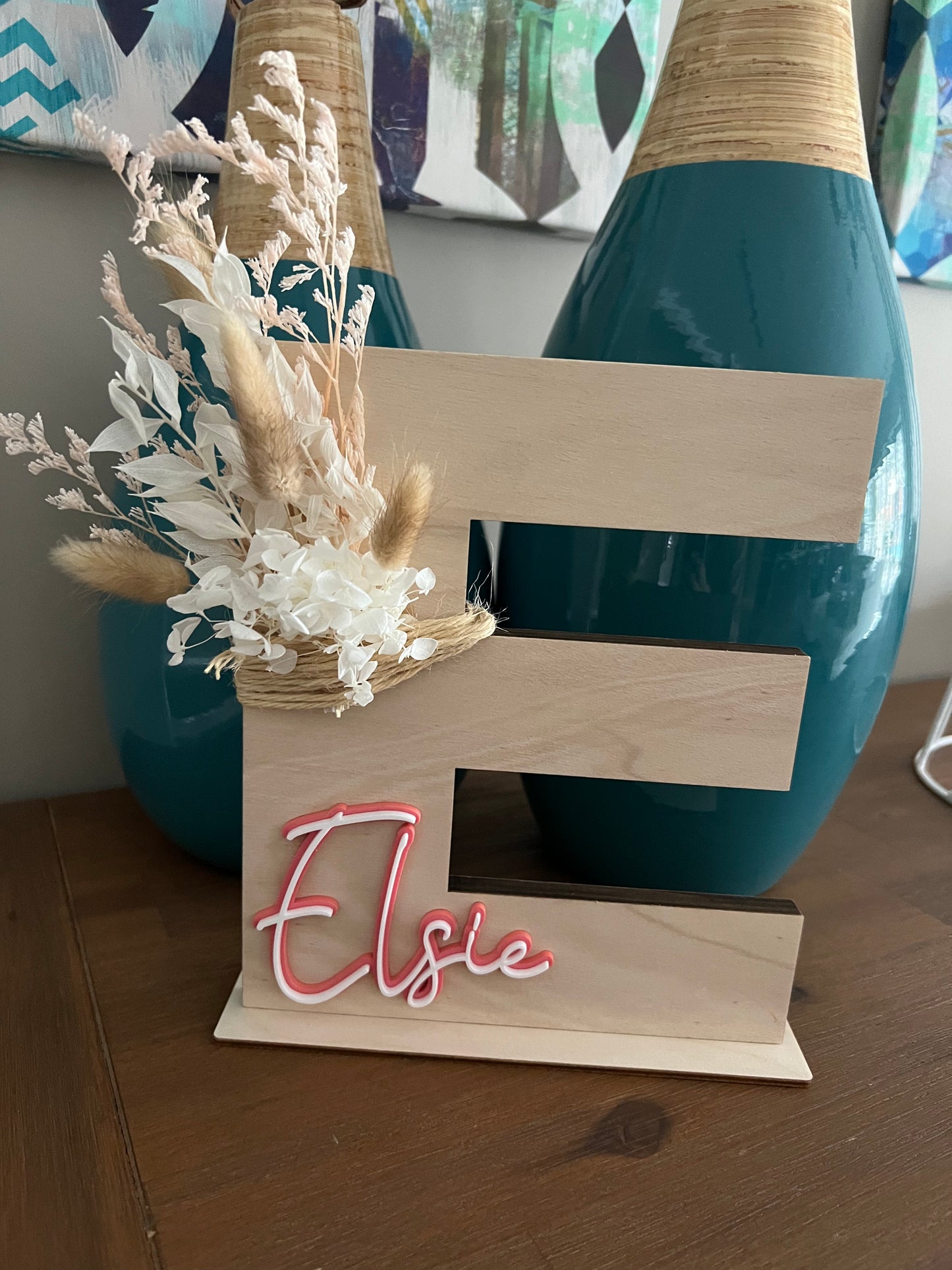 Floral Timber Letter with Name Plaque