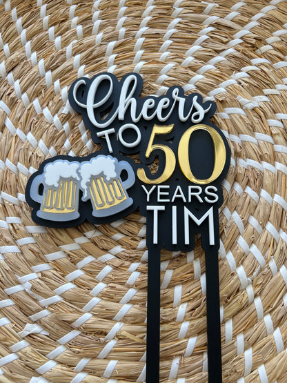 Cheers to 'X' Years 3D Acrylic Cake Topper