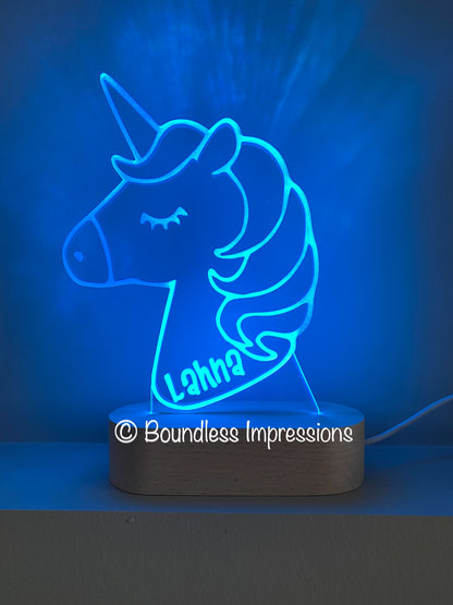 Personalised Engraved + Cutout Character Night Light - Beech (Multi Coloured Light)
