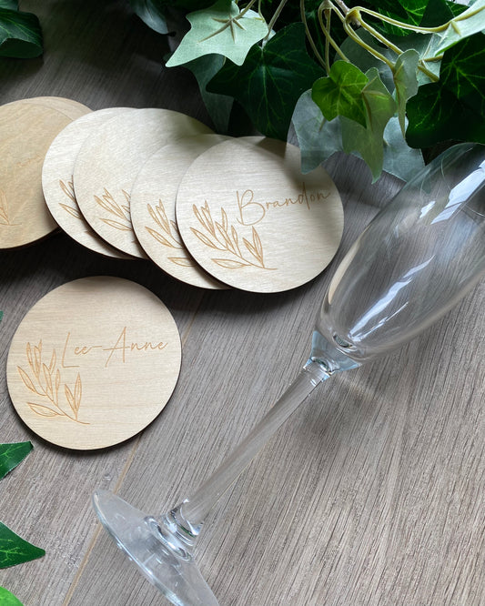 Custom Engraved Wooden Coasters (Round)
