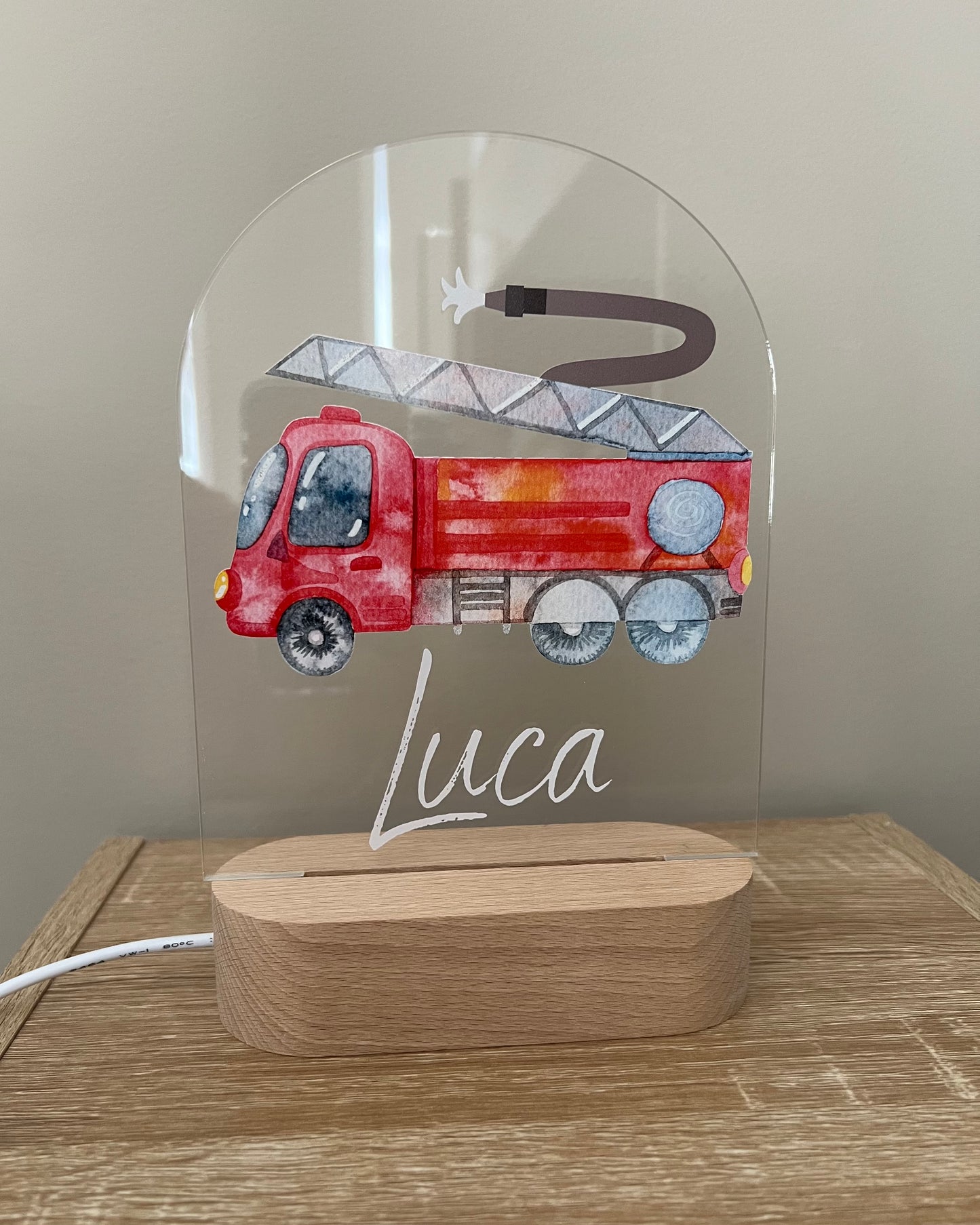 Personalised Arch Night Light - Printed Fire Truck