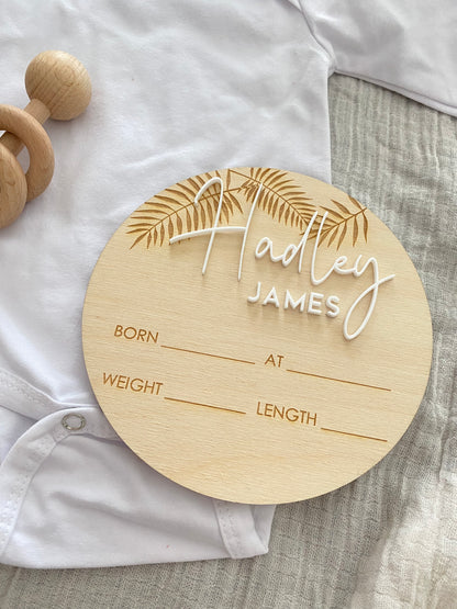 Birth Announcement Plaque - (Large Ferns)