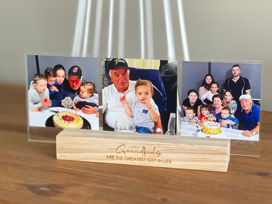 Triple Acrylic Photo Print with Wooden Stand