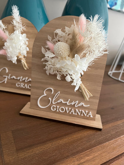 Arch Timber Bloom Baby Announcement/ Name Plaque