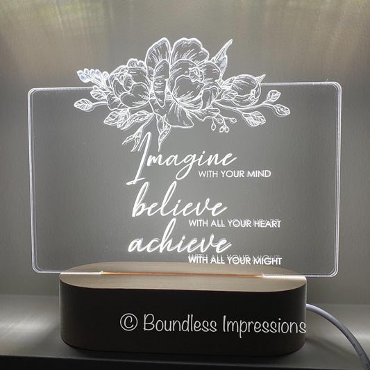 Personalised 'Floral Design' Night Light - Beech Wood Base