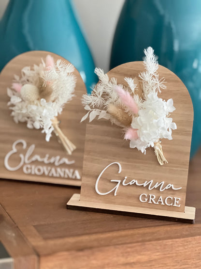 Arch Timber Bloom Baby Announcement/ Name Plaque