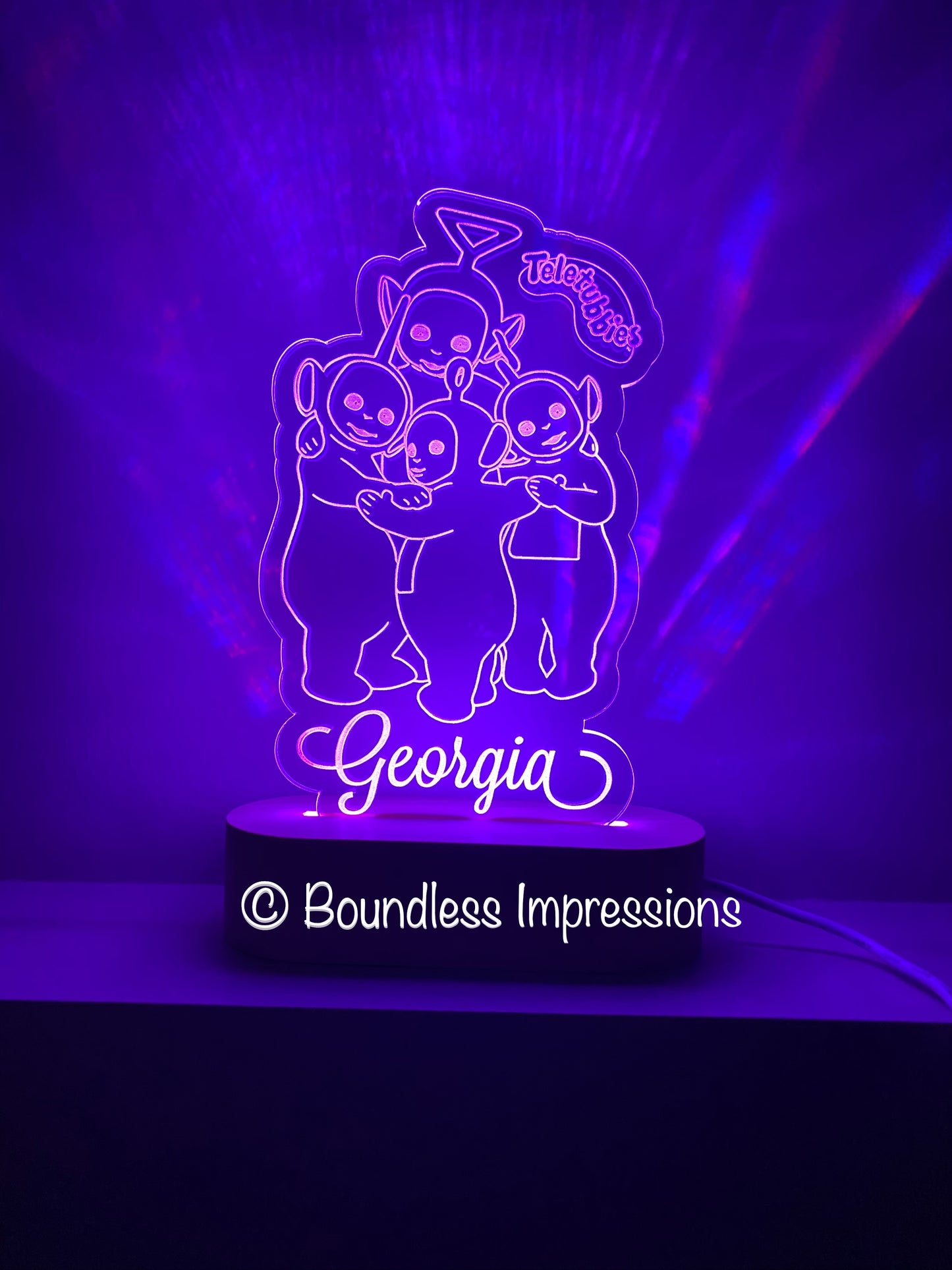 Personalised Engraved + Cutout Character Night Light - Beech (Multi Coloured Light)