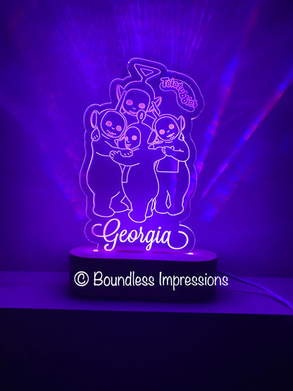 Personalised Engraved + Cutout Character Night Light - Beech (Multi Coloured Light)