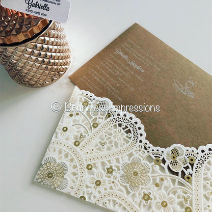 DIY White Pocket Lace LaserCut Invitation Enclosure + Envelope