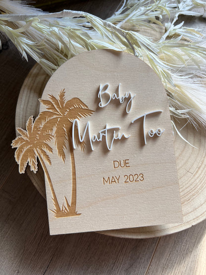 Wooden Arch Baby Announcement + Acrylic Name (Palm Trees)