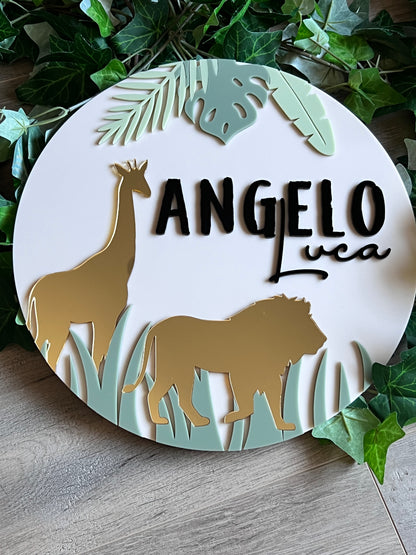 3D Acrylic Jungle Animal Name Plaque