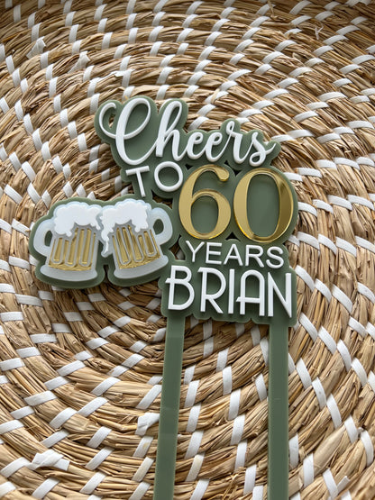 Cheers to 'X' Years 3D Acrylic Cake Topper