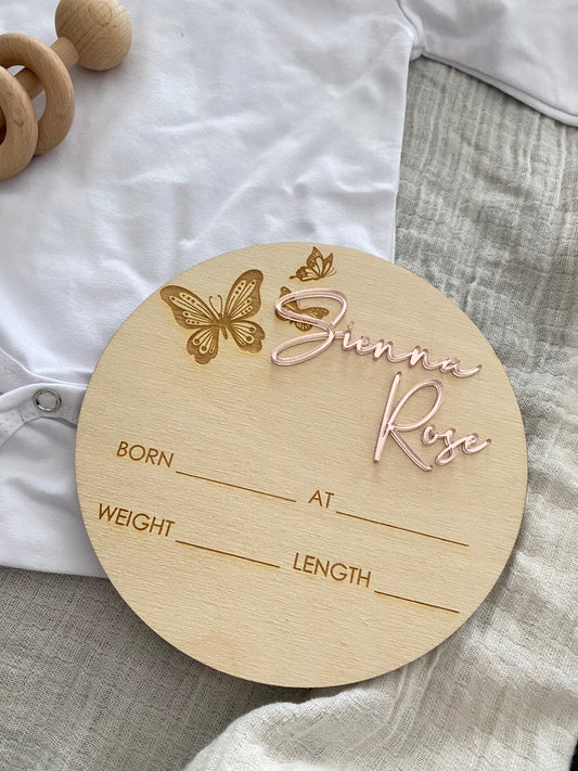 Birth Announcement Plaque - (Butterflies)