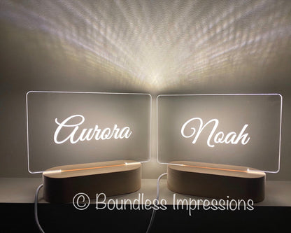 Personalised Name Night Light - Beech (White Light)