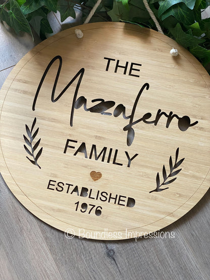 Round Bamboo Family Signs