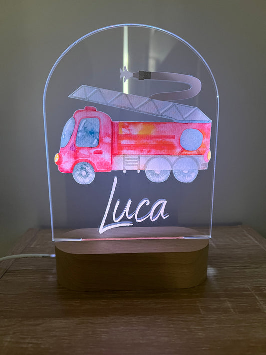Personalised Arch Night Light - Printed Fire Truck