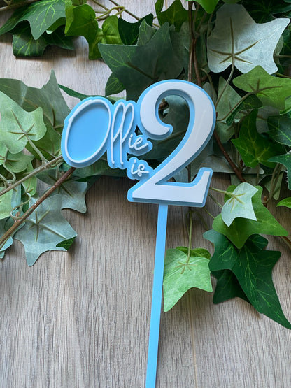 Name/Number Medium 2 Layer Acrylic Cake Topper (11cm)